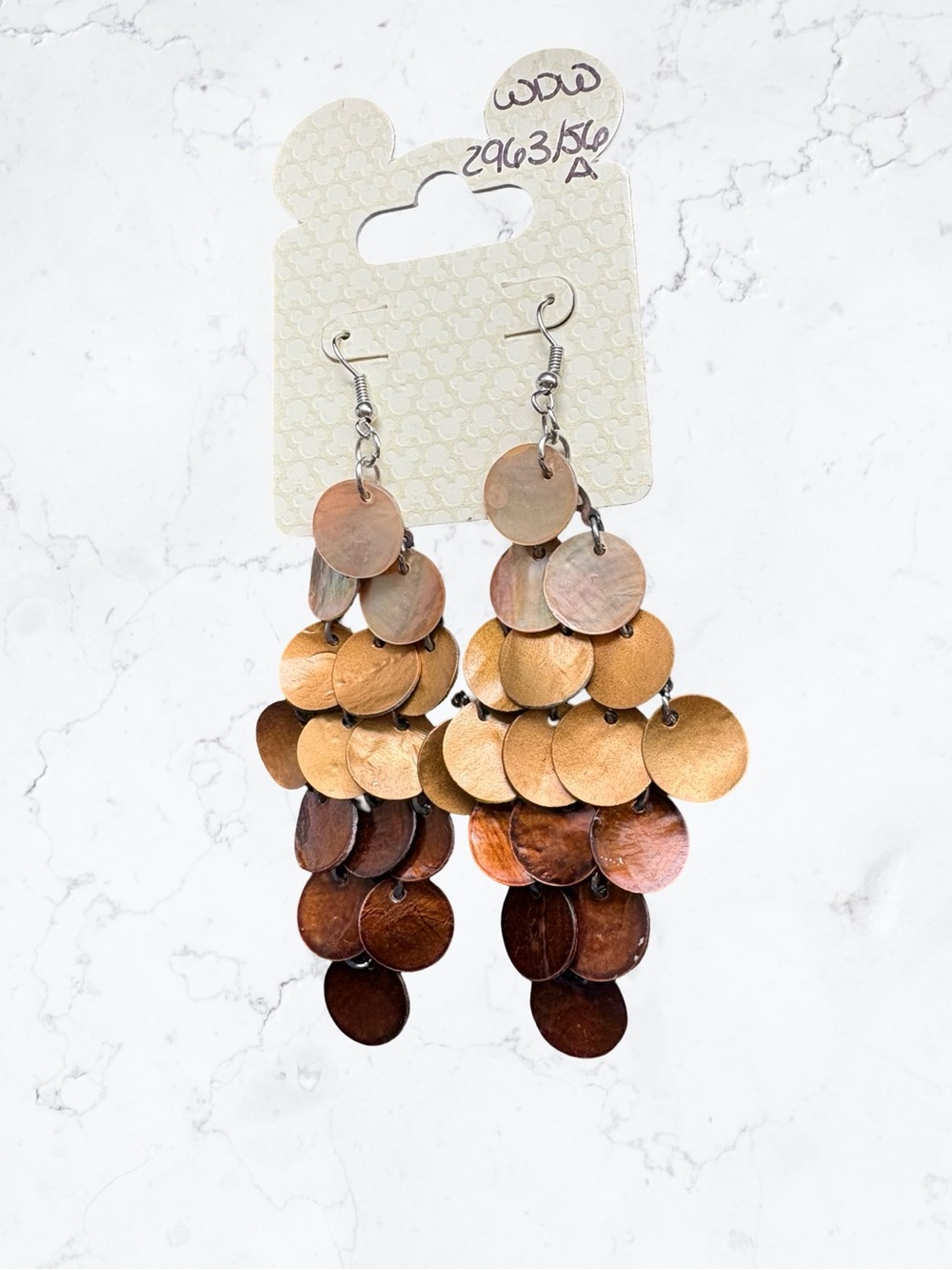 Disney Multi-Tone Gold and Copper Shell Disc Dangle Waterfall Earrings - Picture 2 of 3